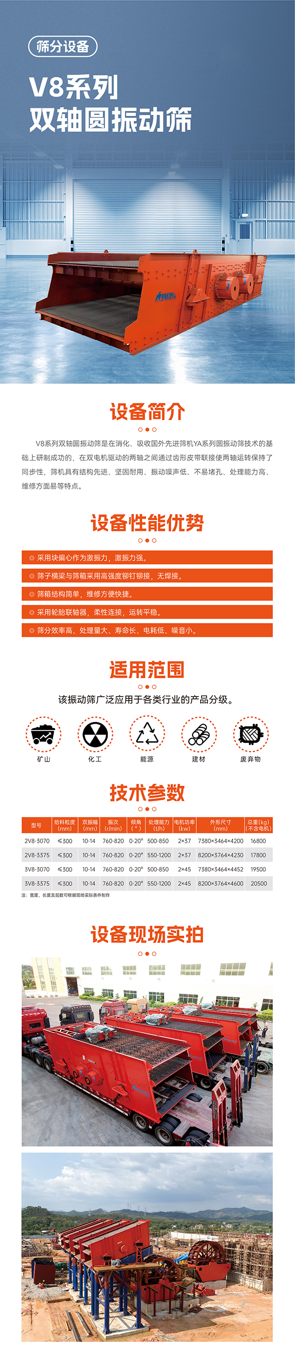 华宝矿机V8双轴振动筛设备技术参数